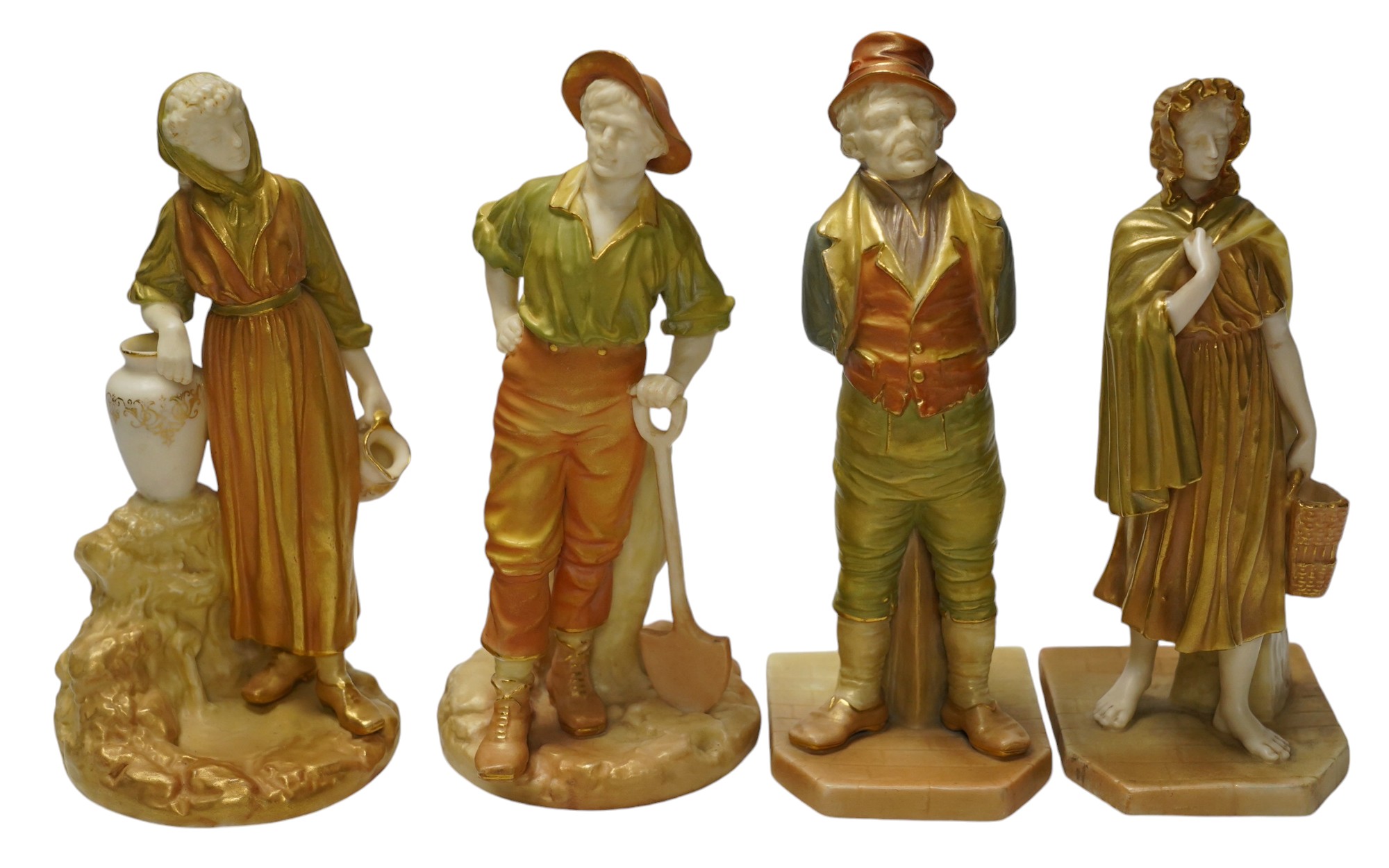 Four Worcester figures comprising 1874, 1810 and 835, one signed Hadley, largest 17cm high. Condition - good